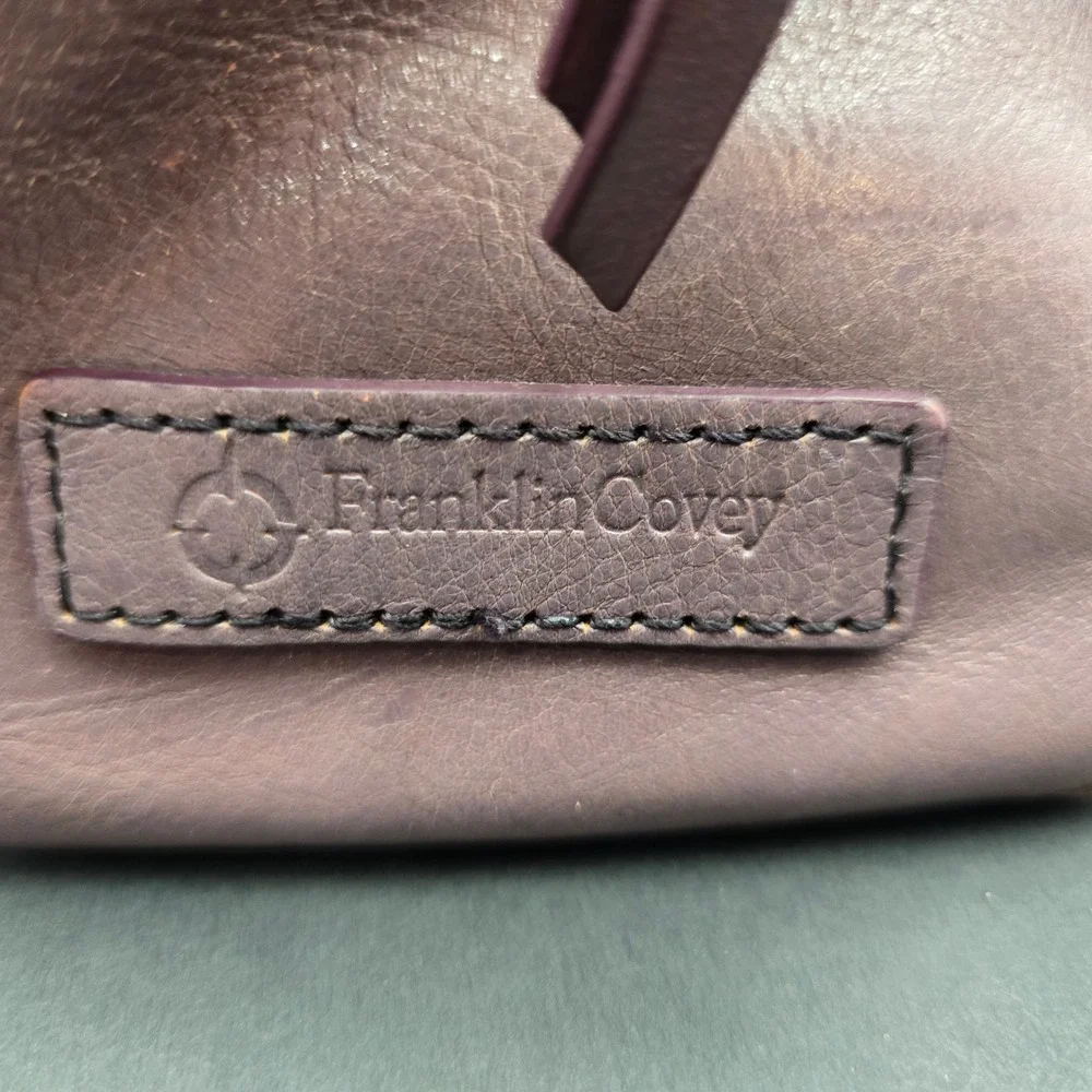 Franklin Covey Plum Purple Full Grain Leather Satchel Handbag AS IS